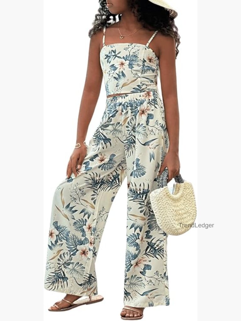 Girls 2pc Hawaiian Crop Cami & Boho Pants Set Big Kid 9y